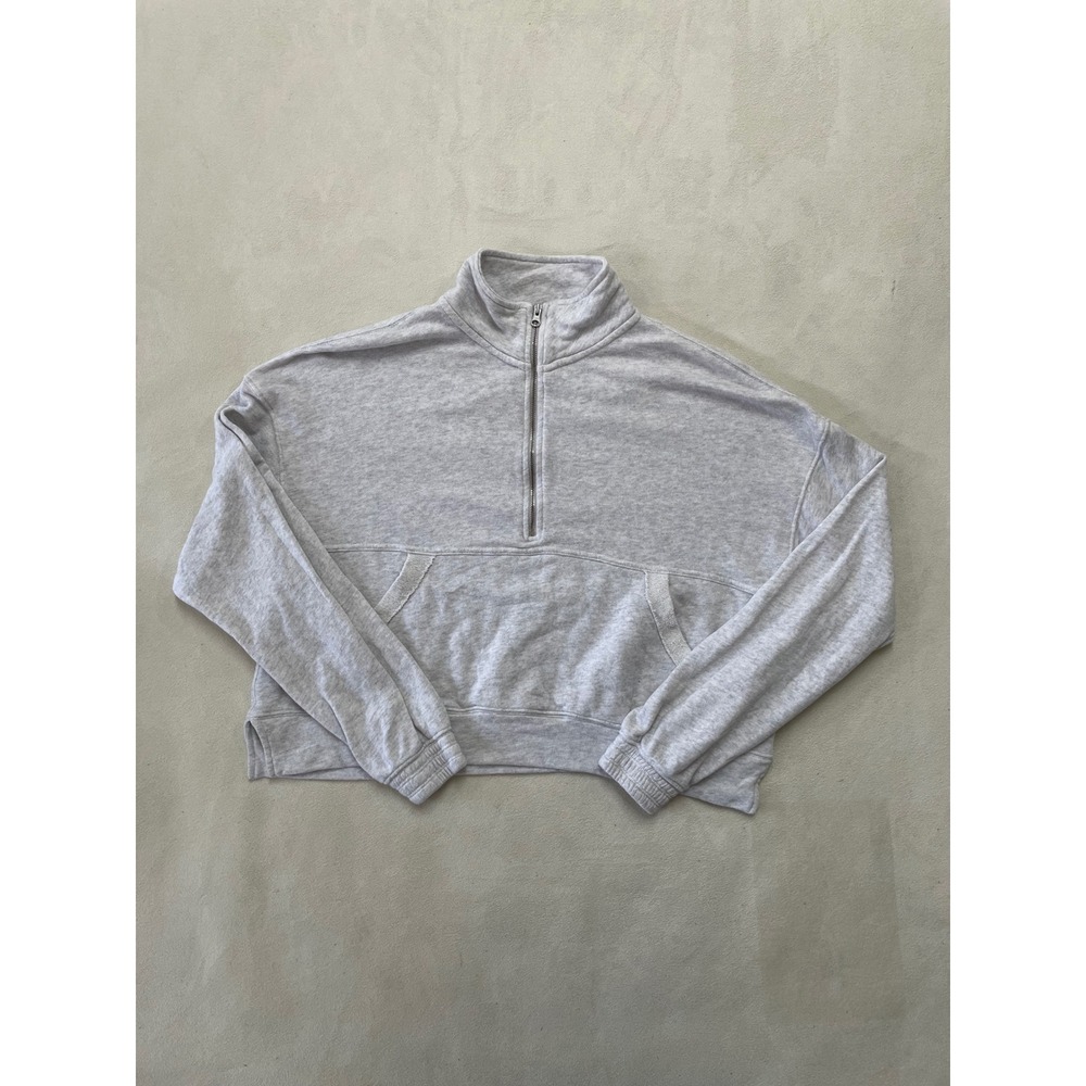 Aerie Womens Gray Cotton French Terry Quarter Zip Pullover Sweatshirt XS